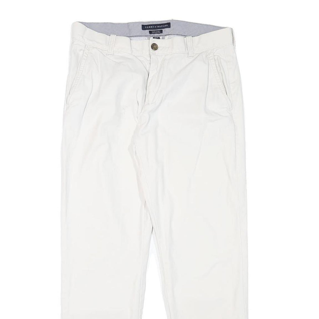 TOMMY HILFIGER Mens Cotton Blend White Regular Fit Straight Leg Trousers W30 L28