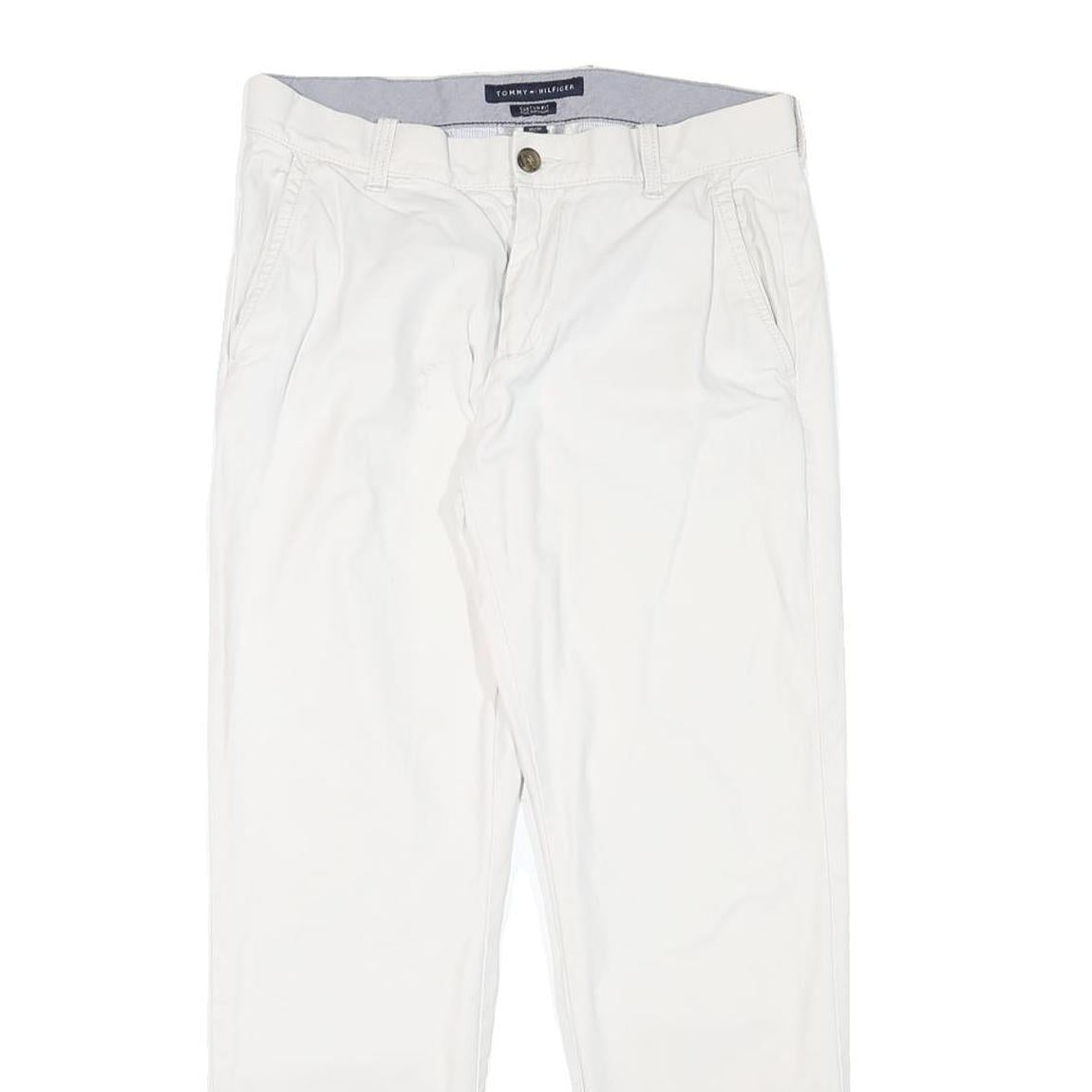 TOMMY HILFIGER Mens Cotton Blend White Regular Fit Straight Leg Trousers W30 L28