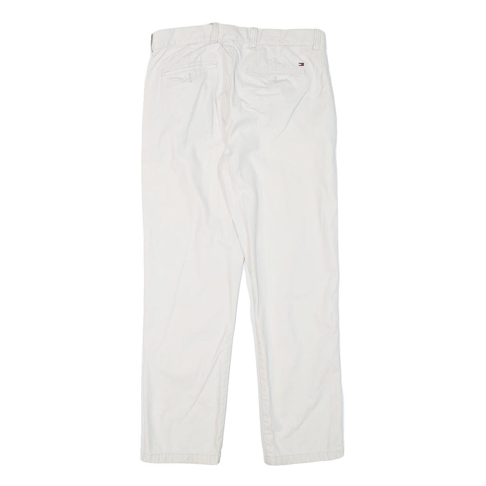 TOMMY HILFIGER Mens Cotton Blend White Regular Fit Straight Leg Trousers W30 L28