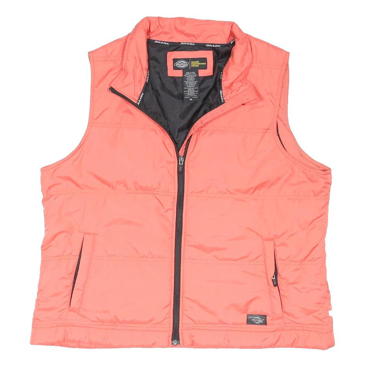 DICKIES Womens Orange Puffer Jacket XL Polyester Blend Sleeveless Zip Stand-Up