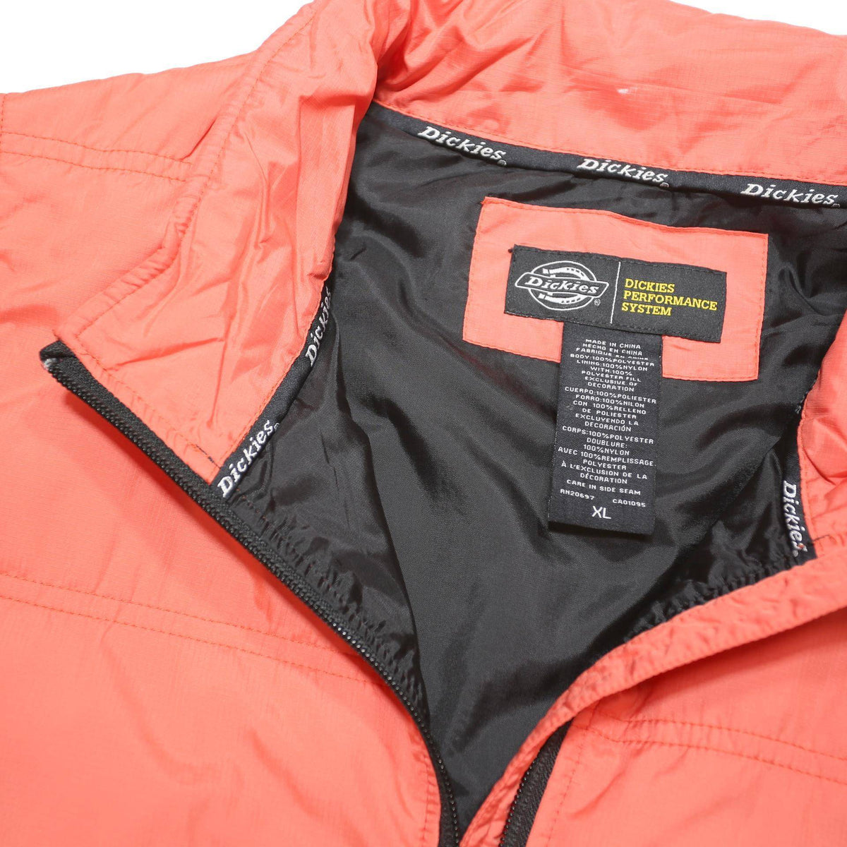 DICKIES Womens Orange Puffer Jacket XL Polyester Blend Sleeveless Zip Stand-Up