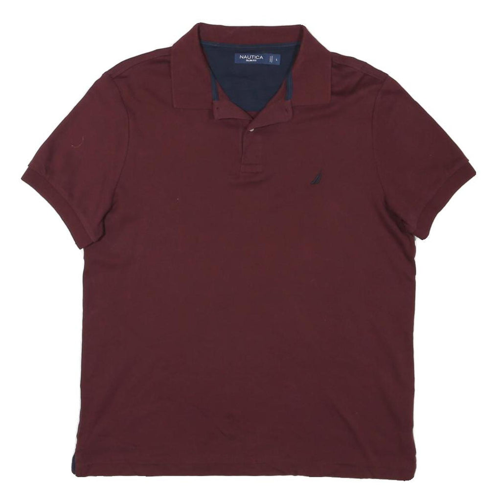 NAUTICA Mens Maroon Short Sleeve Plain Polo Shirt L Cotton Blend Casual