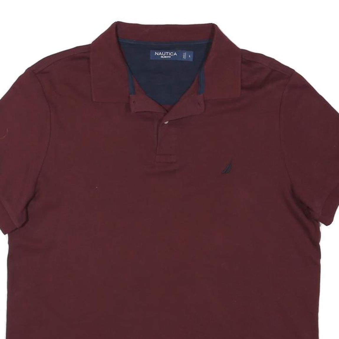 NAUTICA Mens Maroon Short Sleeve Plain Polo Shirt L Cotton Blend Casual