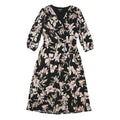 LAUREN RALPH LAUREN Womens Black Floral Day Dress Polyester Blend 3/4 Sleeve