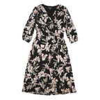 LAUREN RALPH LAUREN Womens Black Floral Day Dress Polyester Blend 3/4 Sleeve