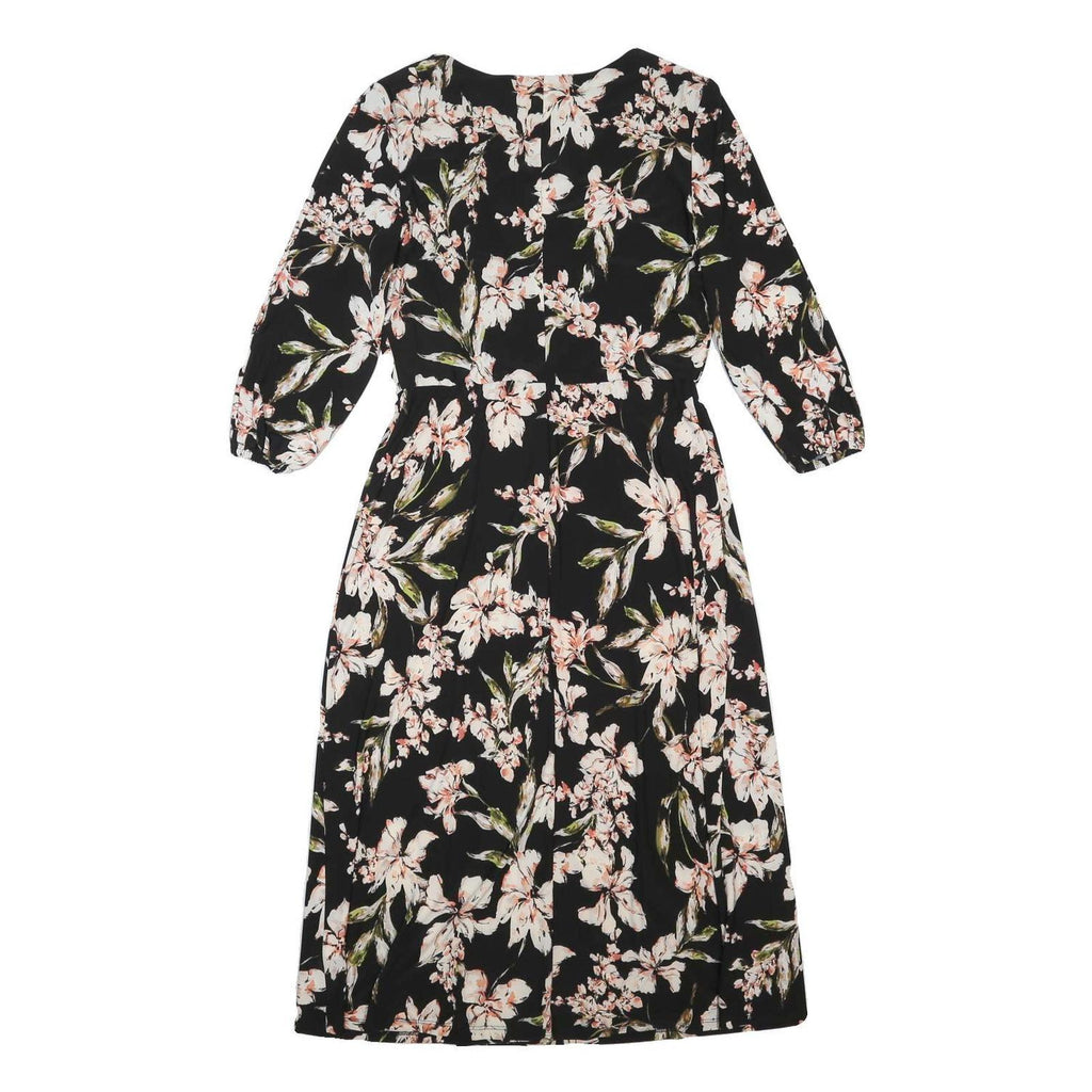 LAUREN RALPH LAUREN Womens Black Floral Day Dress Polyester Blend 3/4 Sleeve