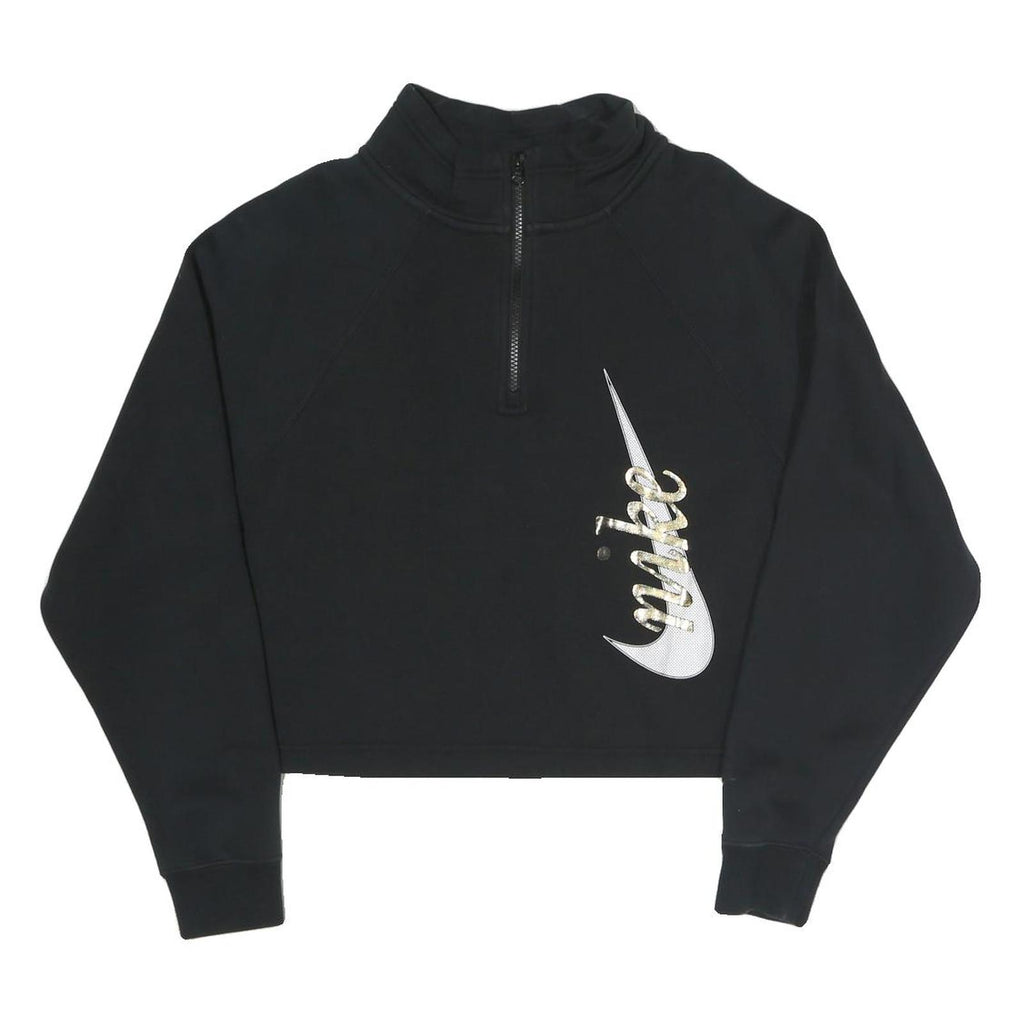 NIKE Womens Black Cropped 1/4 Zip Sweatshirt M Cotton Blend Casual