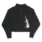 NIKE Womens Black Cropped 1/4 Zip Sweatshirt M Cotton Blend Casual