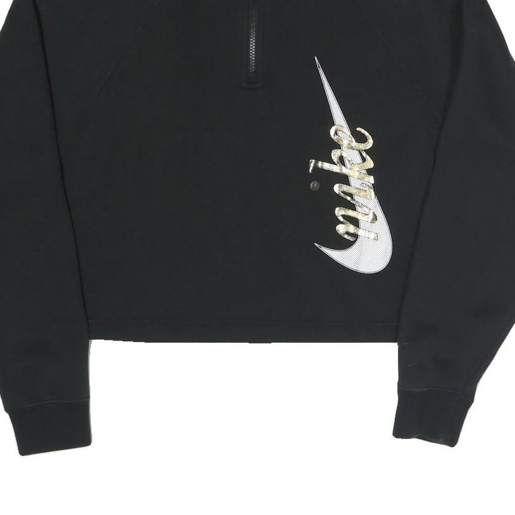 NIKE Womens Black Cropped 1/4 Zip Sweatshirt M Cotton Blend Casual