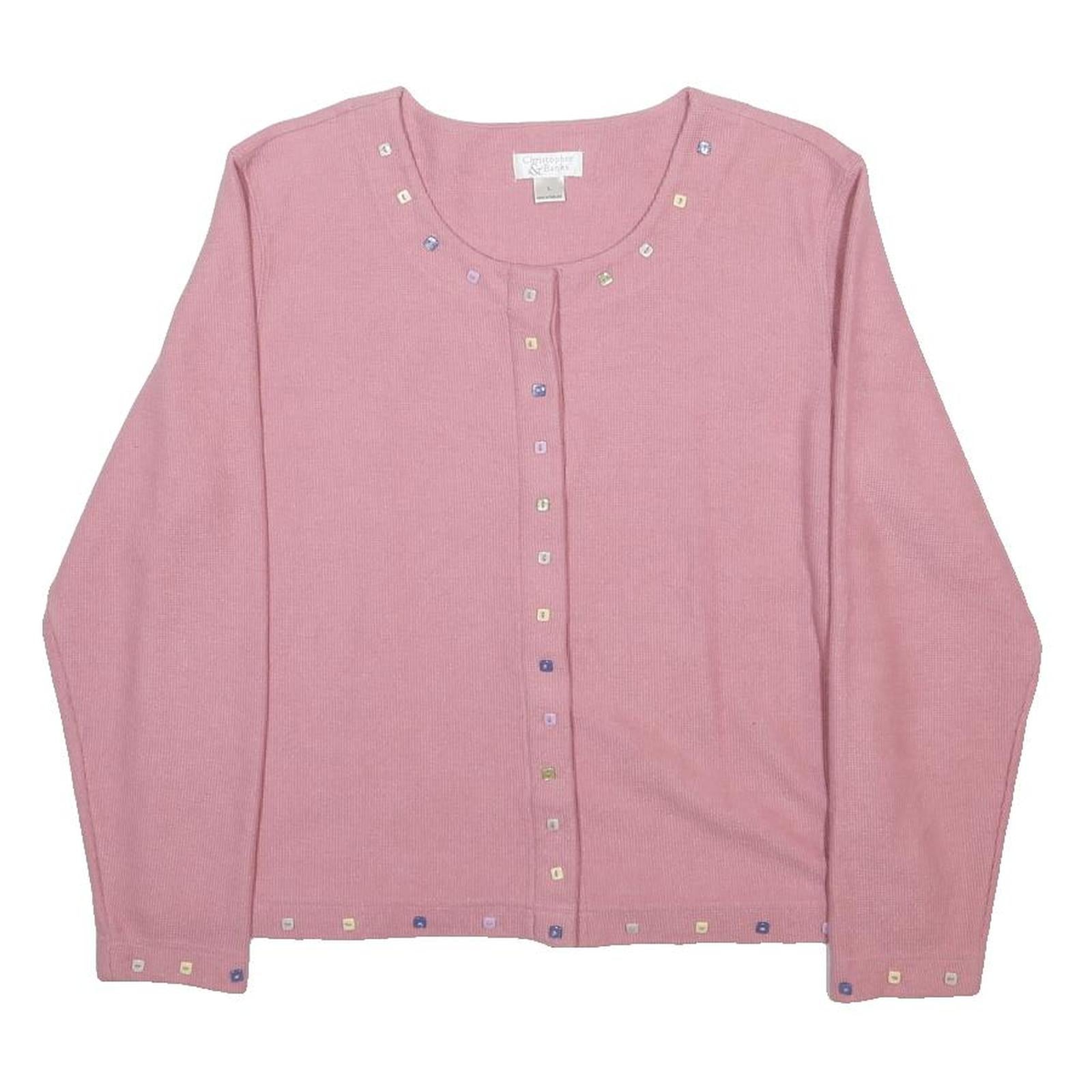 CHRISTOPHER & BANKS Womens Pink Patterned Jumper Scoop Neck Basic Knit L Button