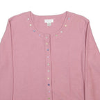 CHRISTOPHER & BANKS Womens Pink Patterned Jumper Scoop Neck Basic Knit L Button