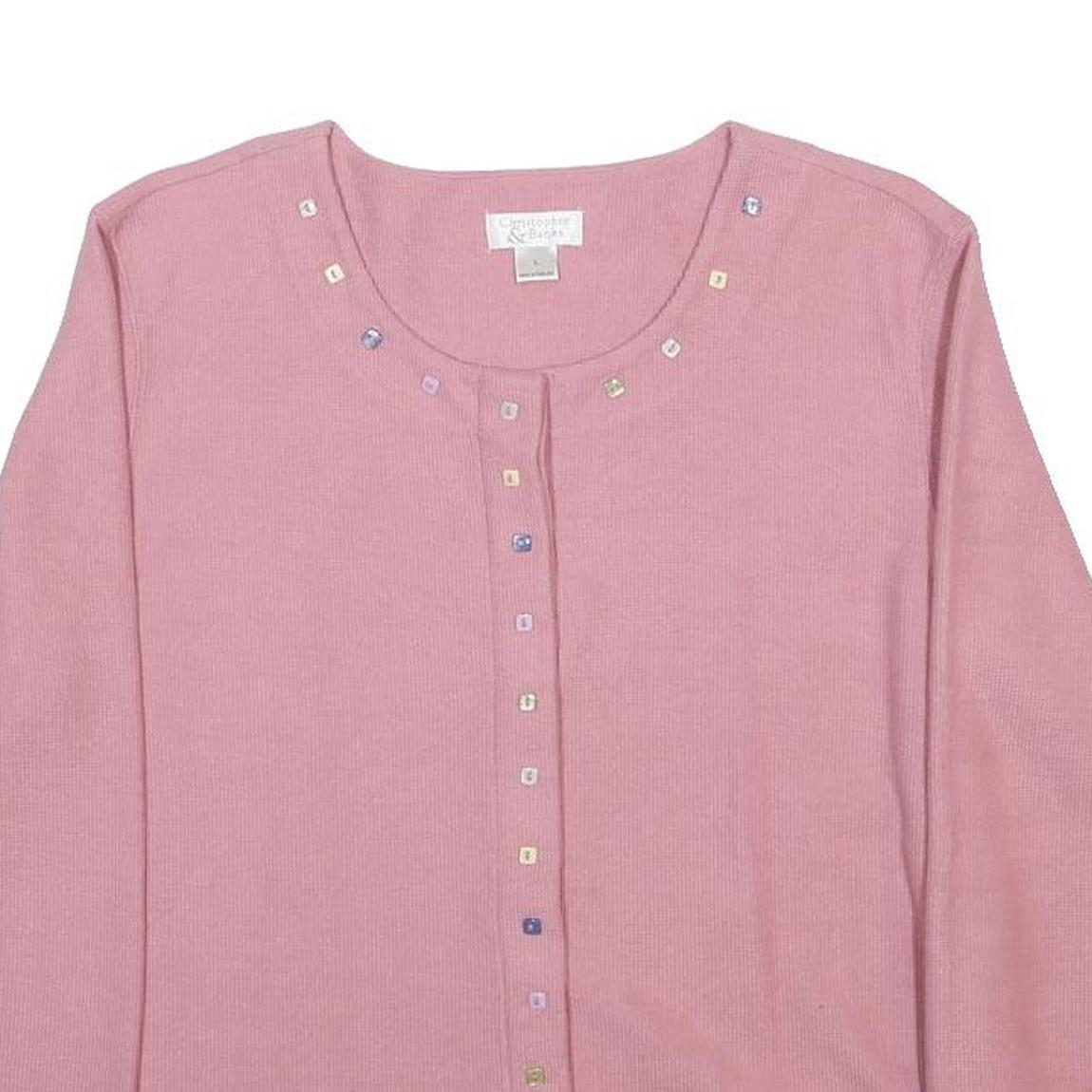 CHRISTOPHER & BANKS Womens Pink Patterned Jumper Scoop Neck Basic Knit L Button