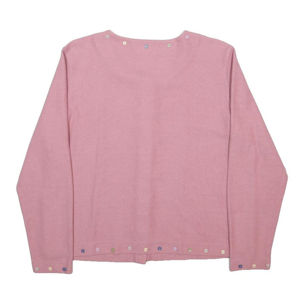 CHRISTOPHER & BANKS Womens Pink Patterned Jumper Scoop Neck Basic Knit L Button