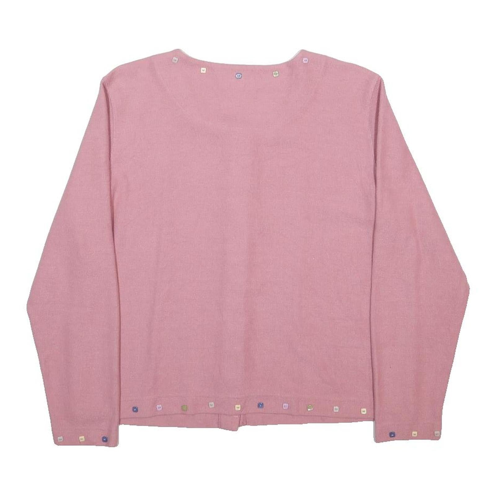 CHRISTOPHER & BANKS Womens Pink Patterned Jumper Scoop Neck Basic Knit L Button