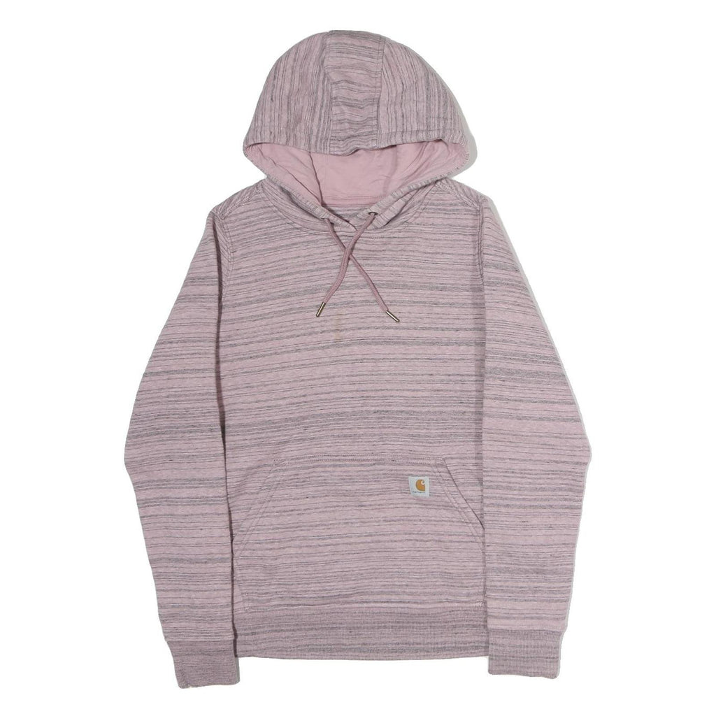 CARHARTT Womens Pink & Grey Striped Hoodie S Soft Cotton Casual Pullover