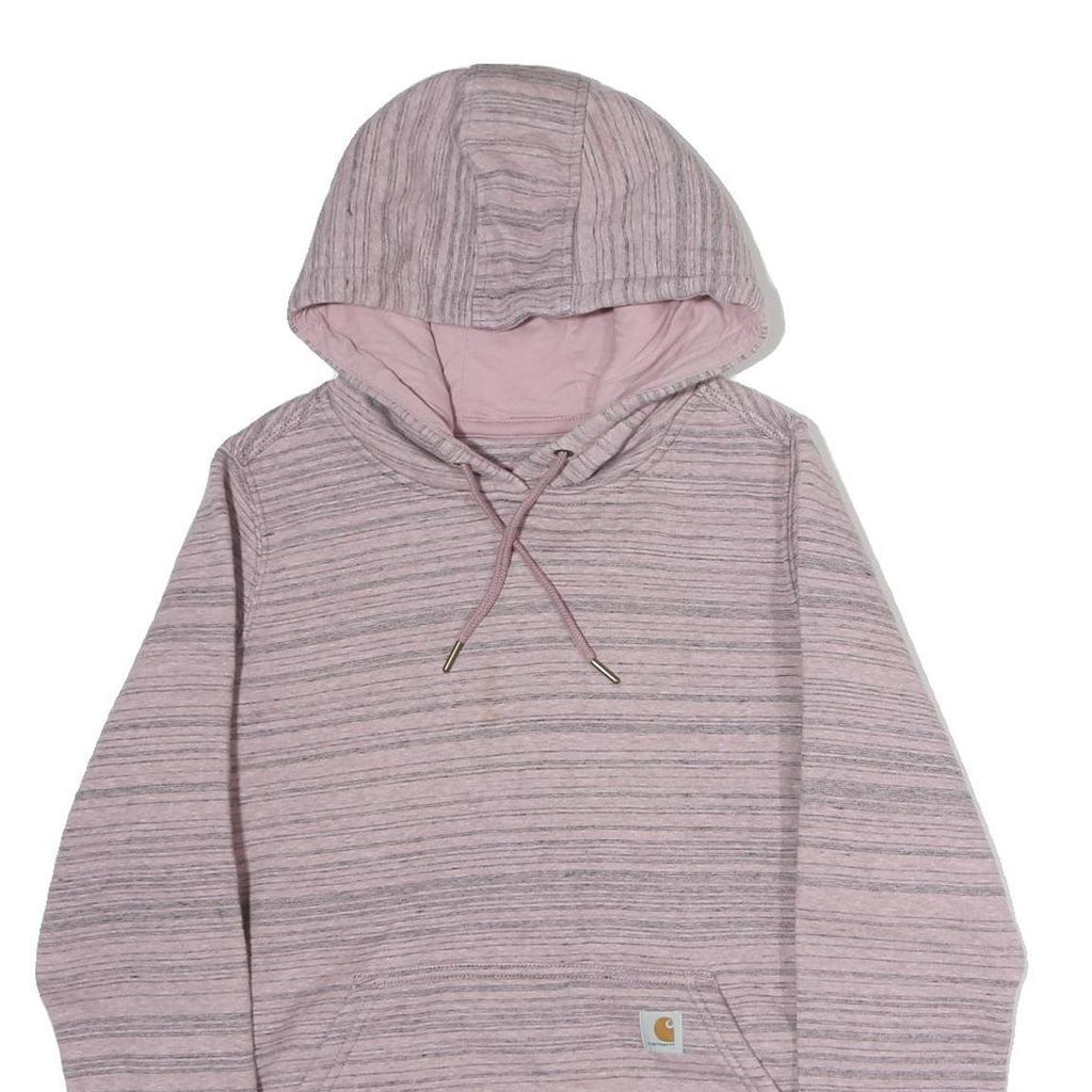 CARHARTT Womens Pink & Grey Striped Hoodie S Soft Cotton Casual Pullover