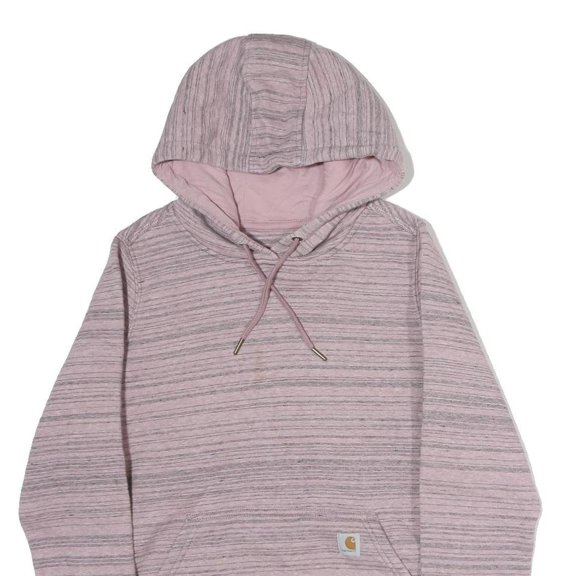 CARHARTT Womens Pink & Grey Striped Hoodie S Soft Cotton Casual Pullover