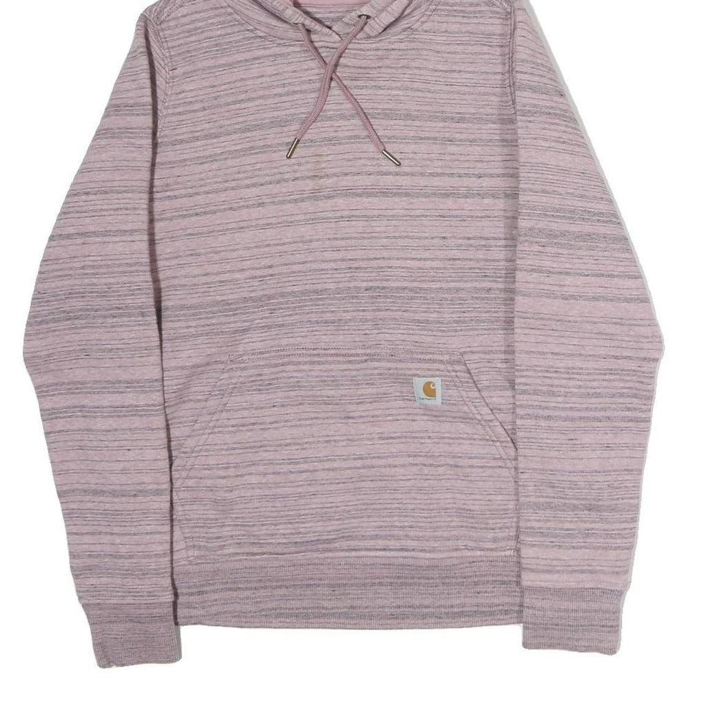 CARHARTT Womens Pink & Grey Striped Hoodie S Soft Cotton Casual Pullover