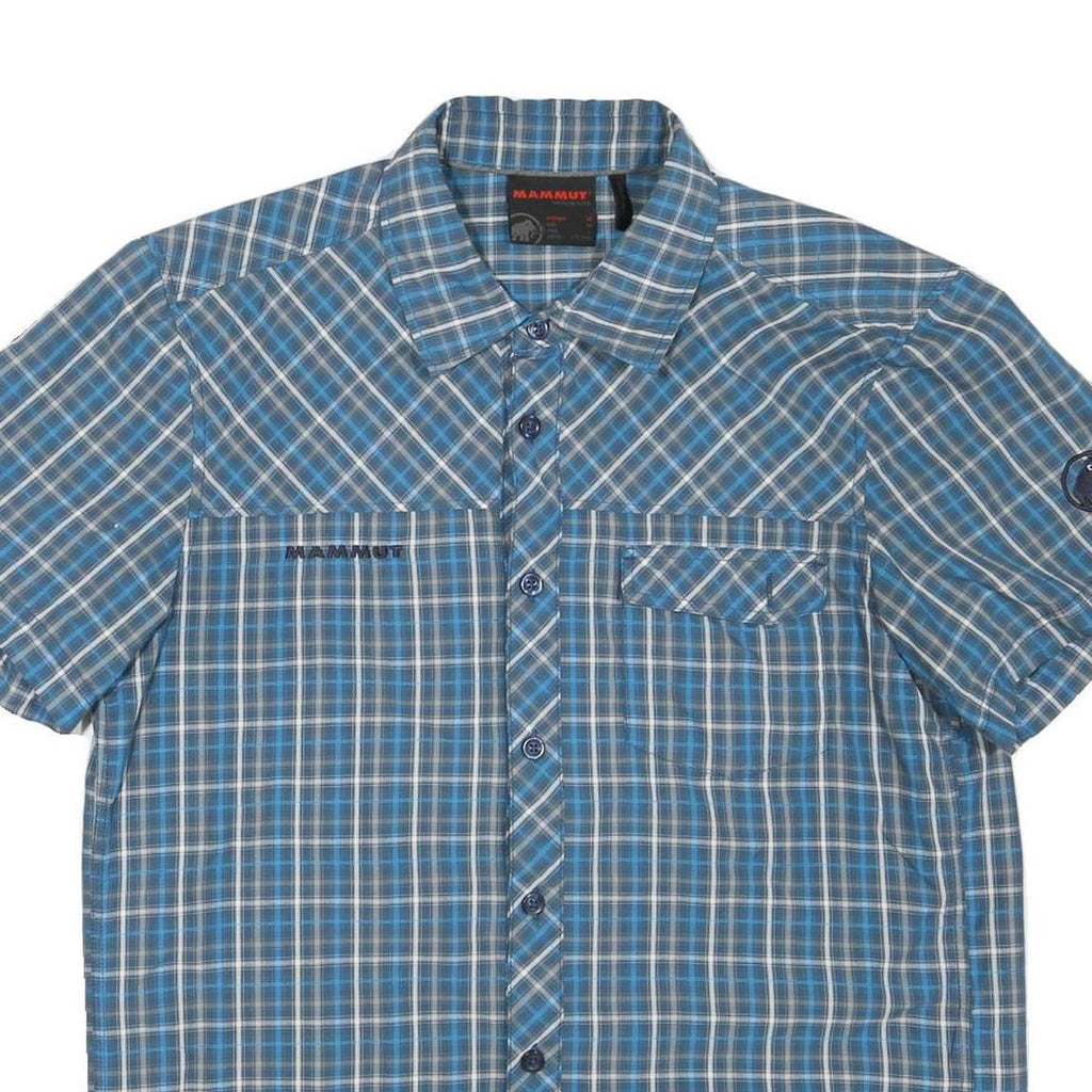 MAMMUT Mens Blue Check Casual Short Sleeve Shirt M Cotton Blend Comfort