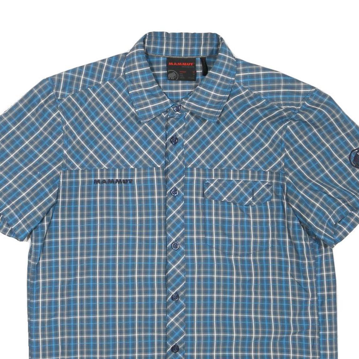 MAMMUT Mens Blue Check Casual Short Sleeve Shirt M Cotton Blend Comfort