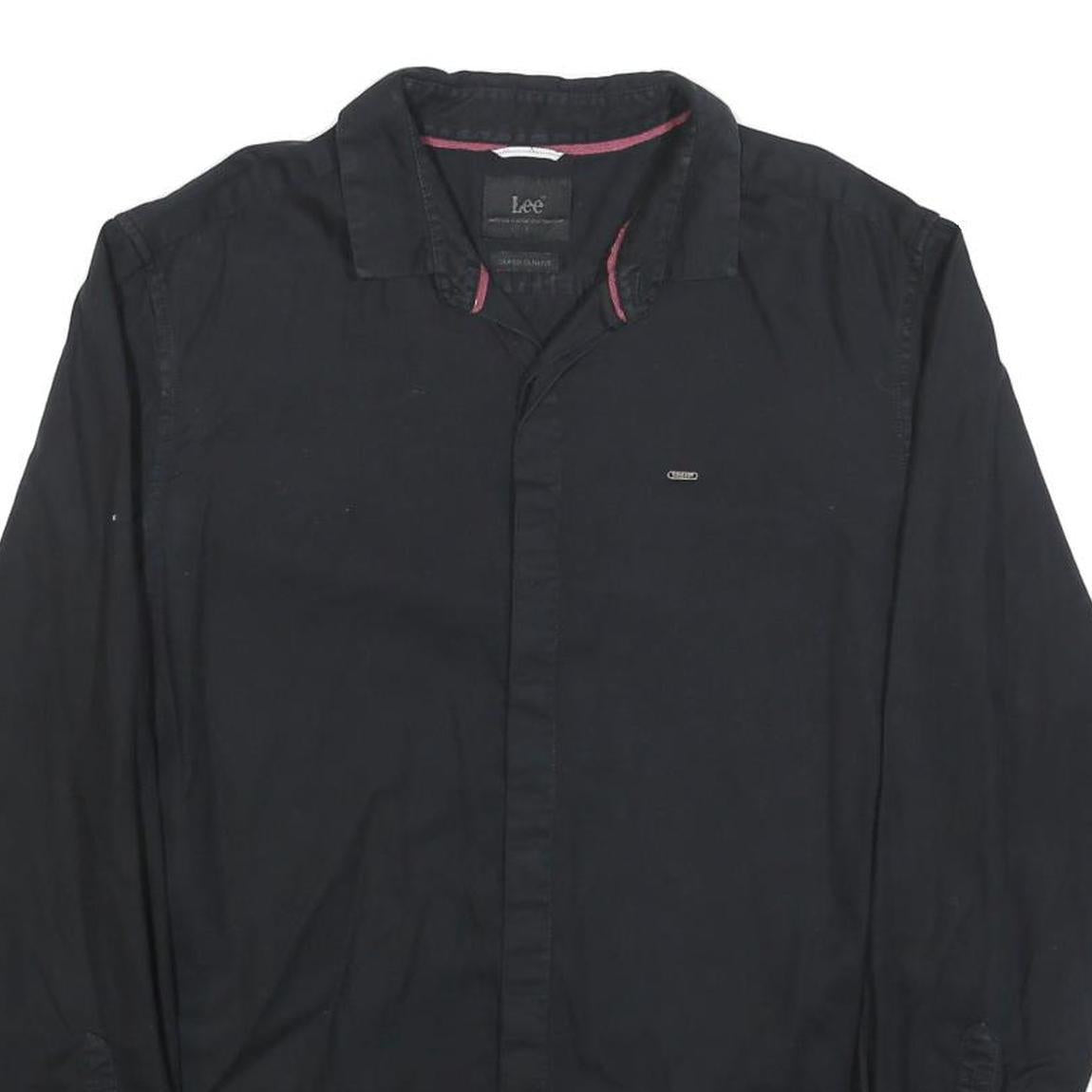 LEE Mens Black Cotton Blend Shirt L Long Sleeve Casual Button Closure