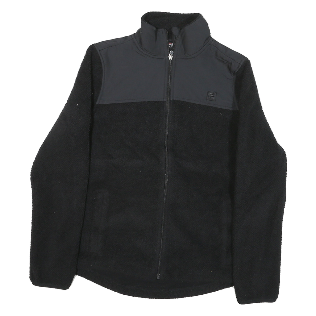 FILA Mens Black Polyester Blend Plain Full Zip Crew Neck Chunky Knit M Casual