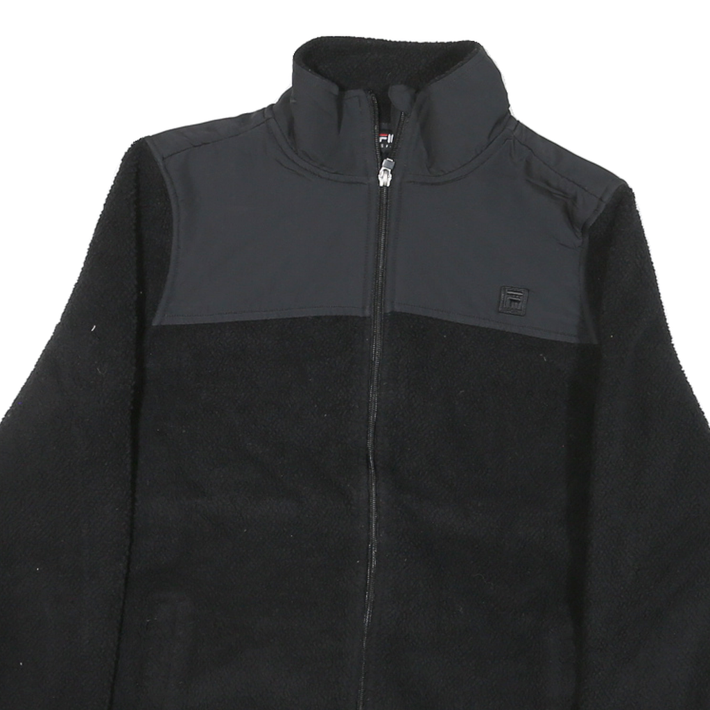 FILA Mens Black Polyester Blend Plain Full Zip Crew Neck Chunky Knit M Casual