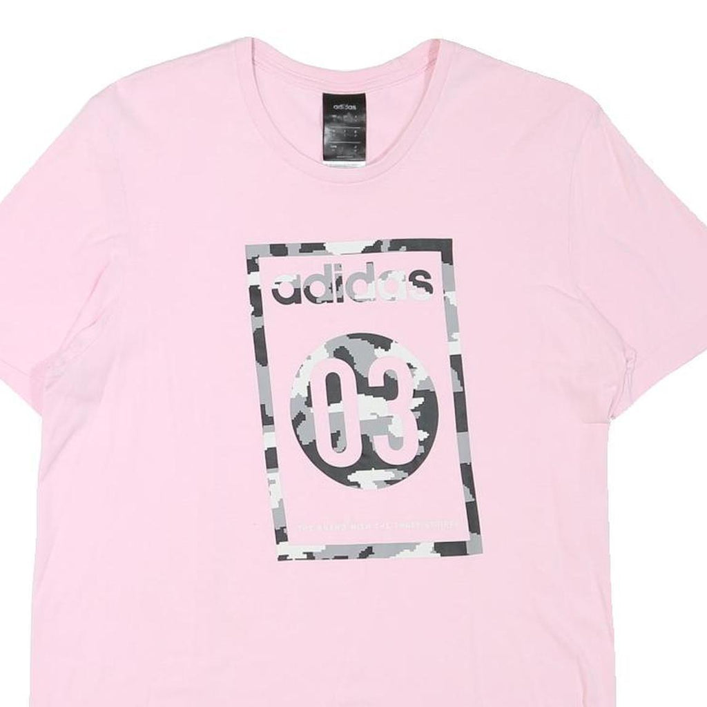 ADIDAS Womens Pink Graphic T-Shirt S Short Sleeve Crew Neck Casual Cotton Blend