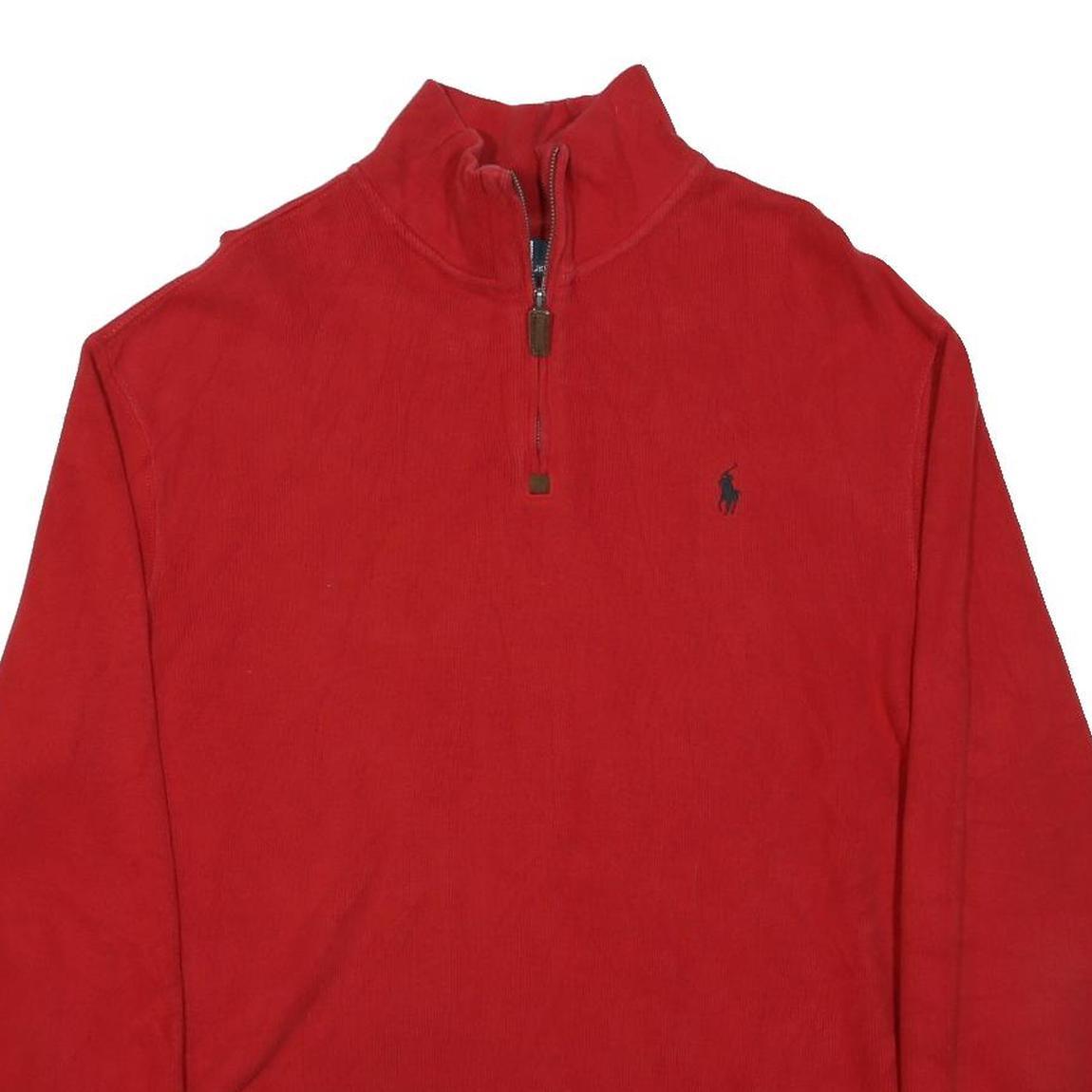 POLO RALPH LAUREN Mens Red Patterned Jumper Half Zip Cotton L Classic Casual