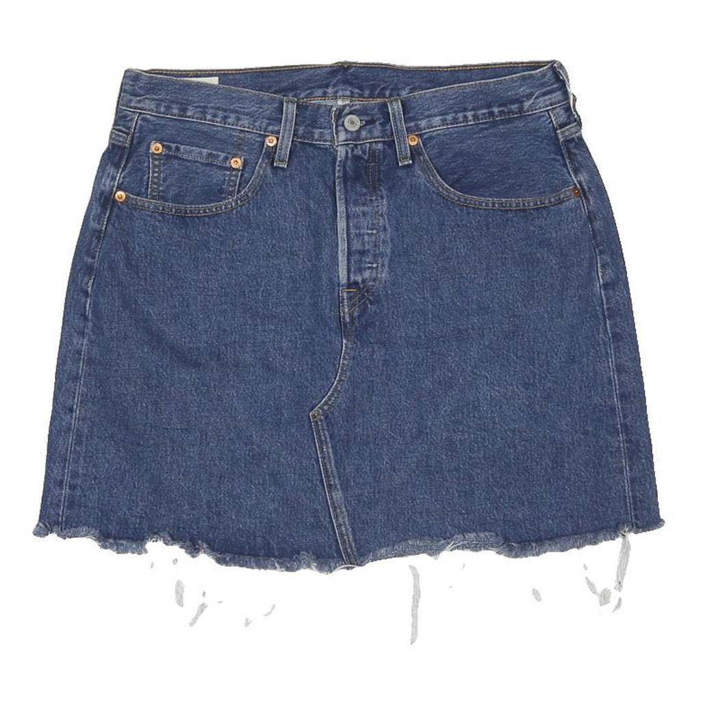 LEVI'S Womens Blue Denim Mini Skirt Cotton Blend Frayed Hem Size L
