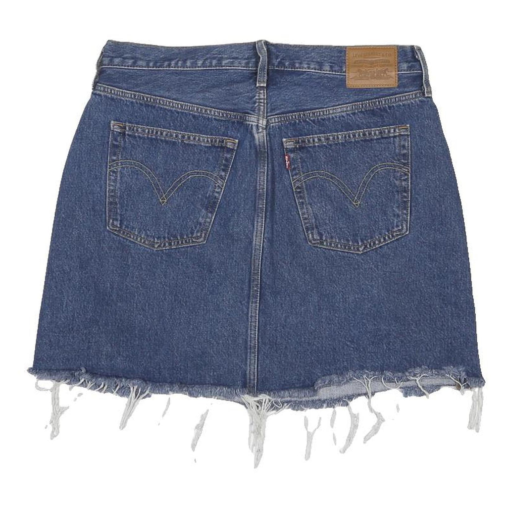 LEVI'S Womens Blue Denim Mini Skirt Cotton Blend Frayed Hem Size L