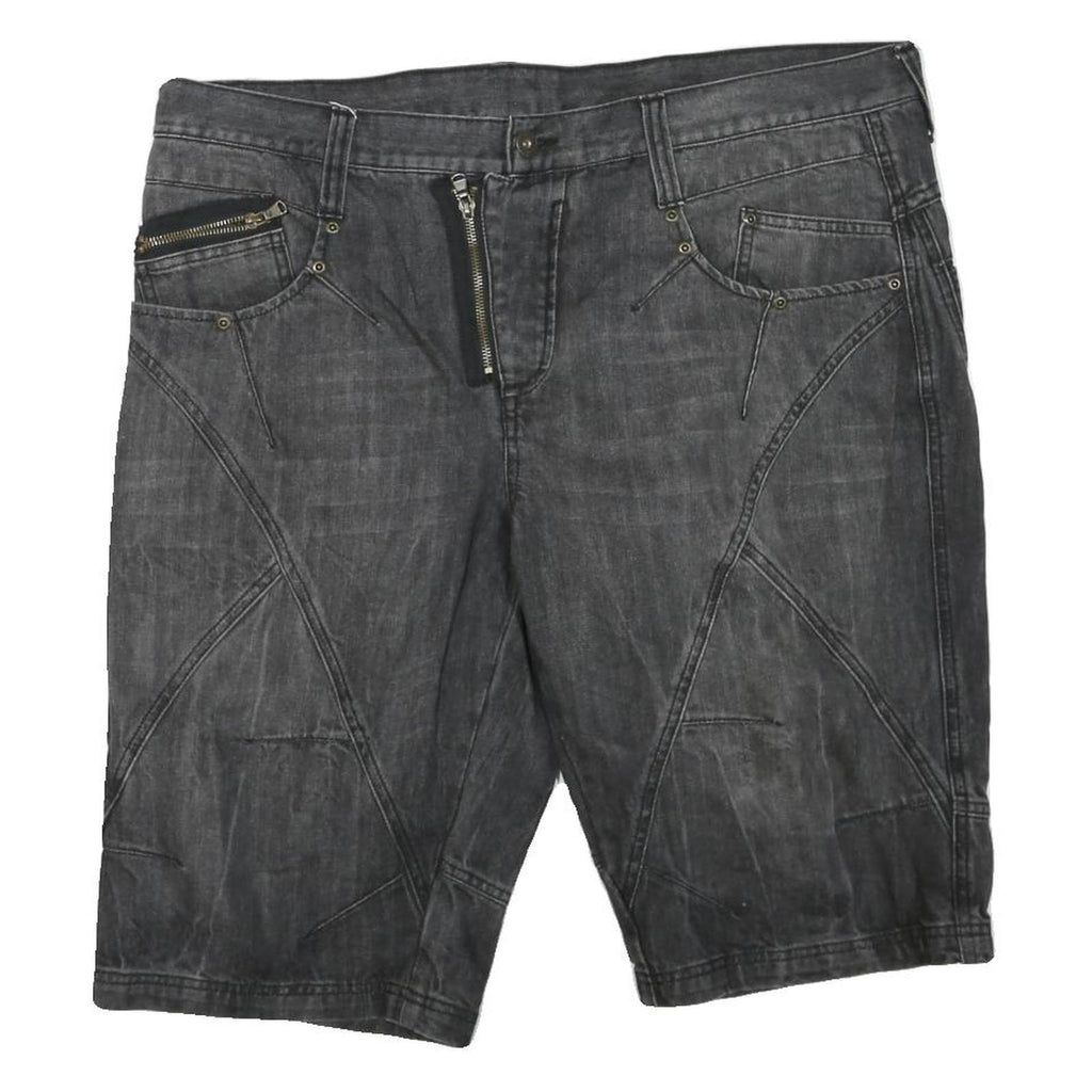 RAINBOW Mens Shorts Black Denim XL W40 Rebel Core Zip Pocket Casual