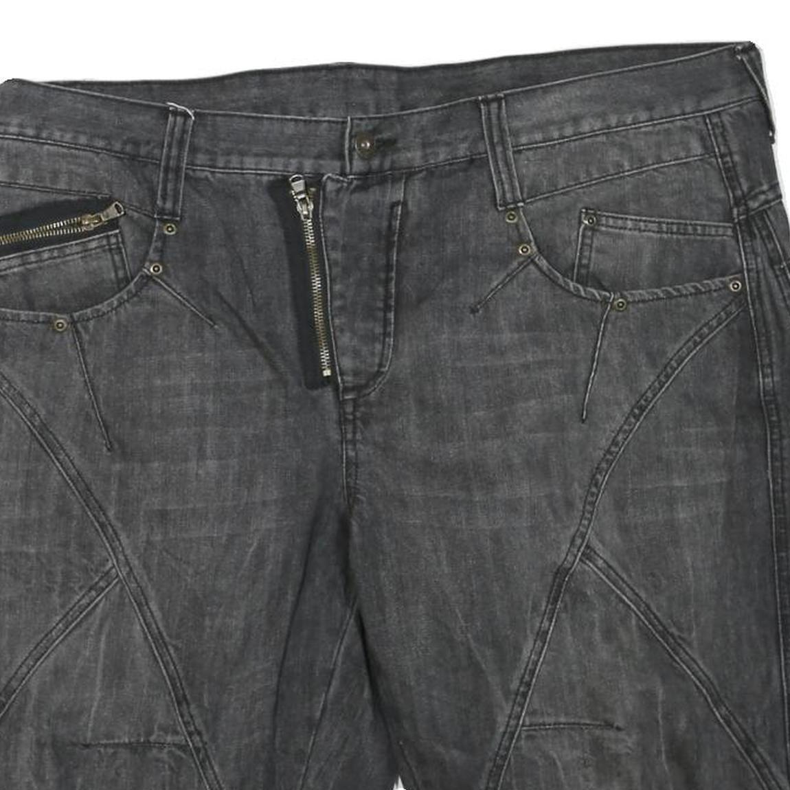 RAINBOW Mens Shorts Black Denim XL W40 Rebel Core Zip Pocket Casual