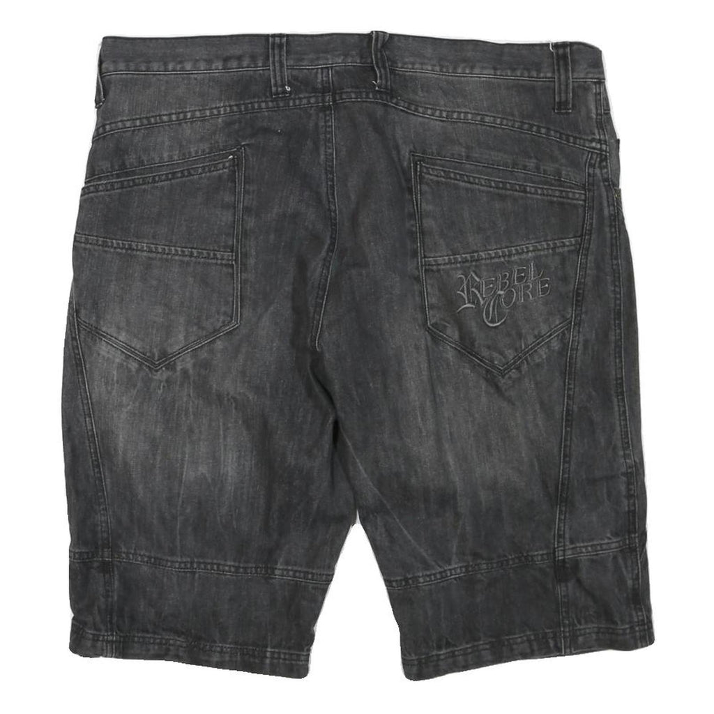 RAINBOW Mens Shorts Black Denim XL W40 Rebel Core Zip Pocket Casual