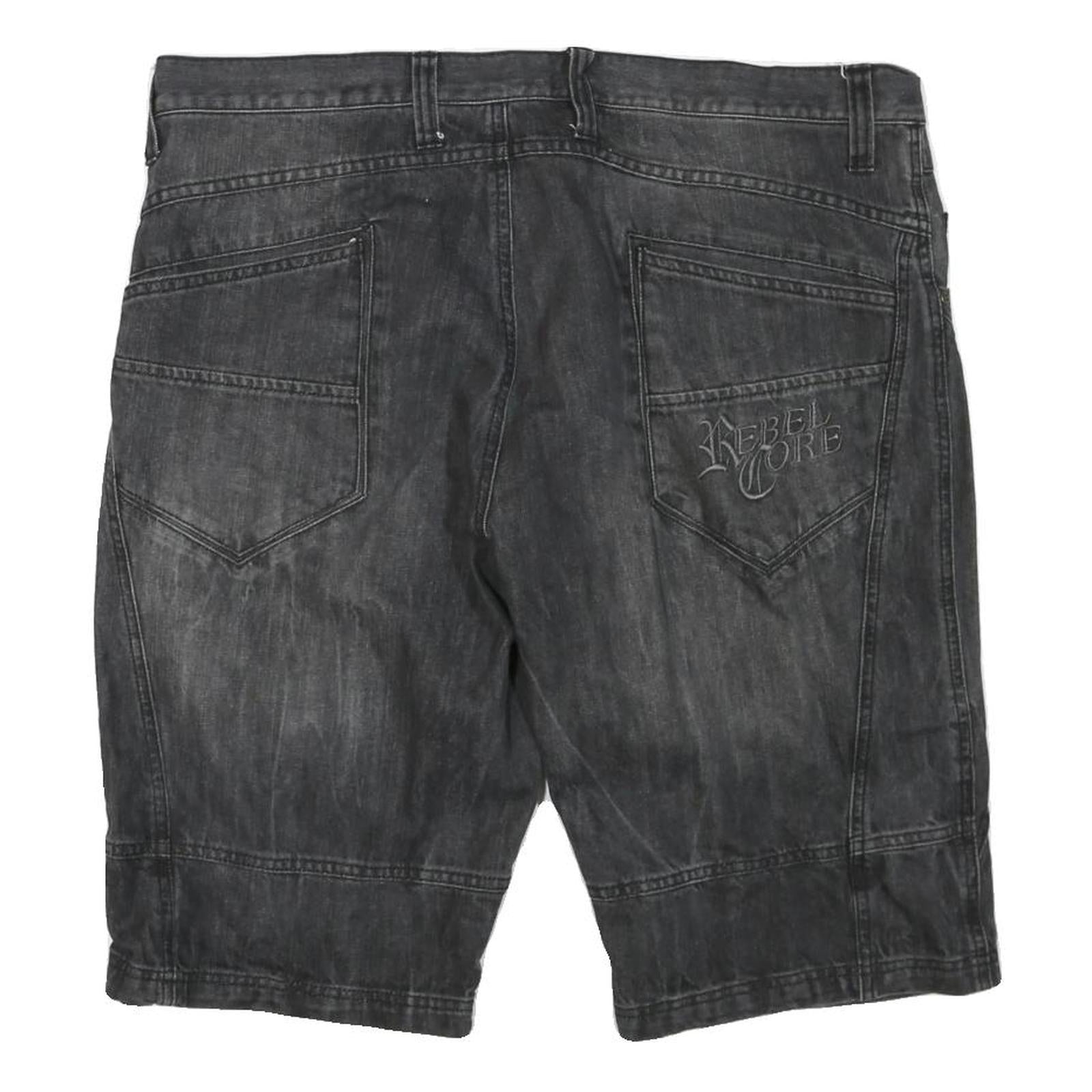 RAINBOW Mens Shorts Black Denim XL W40 Rebel Core Zip Pocket Casual