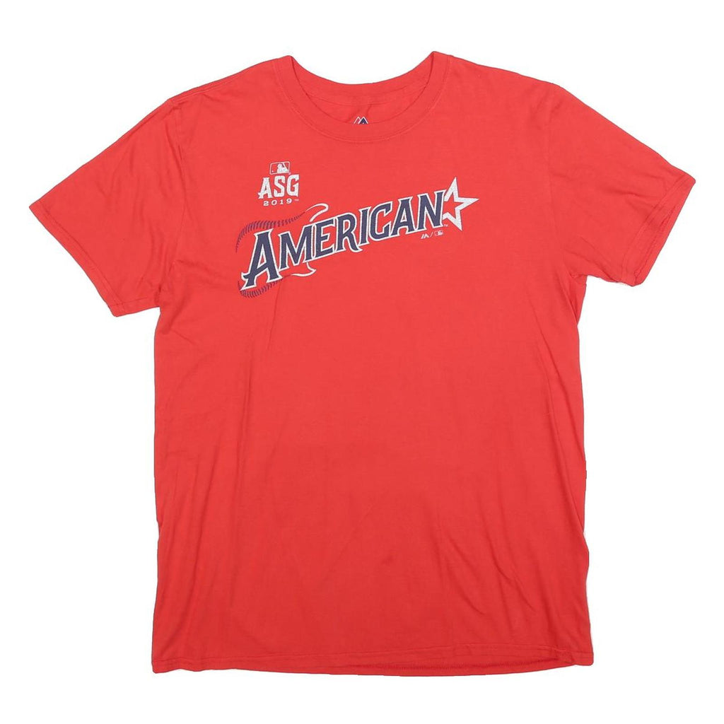 MAJESTIC Mens Red American Graphic T-Shirt L Short Sleeve Crew Neck Baseball