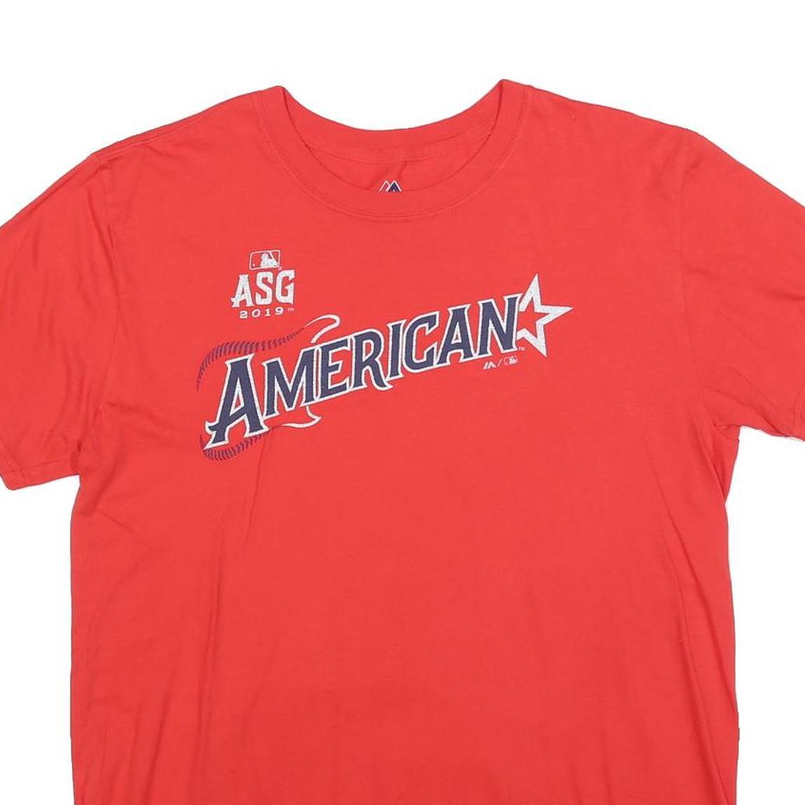 MAJESTIC Mens Red American Graphic T-Shirt L Short Sleeve Crew Neck Baseball