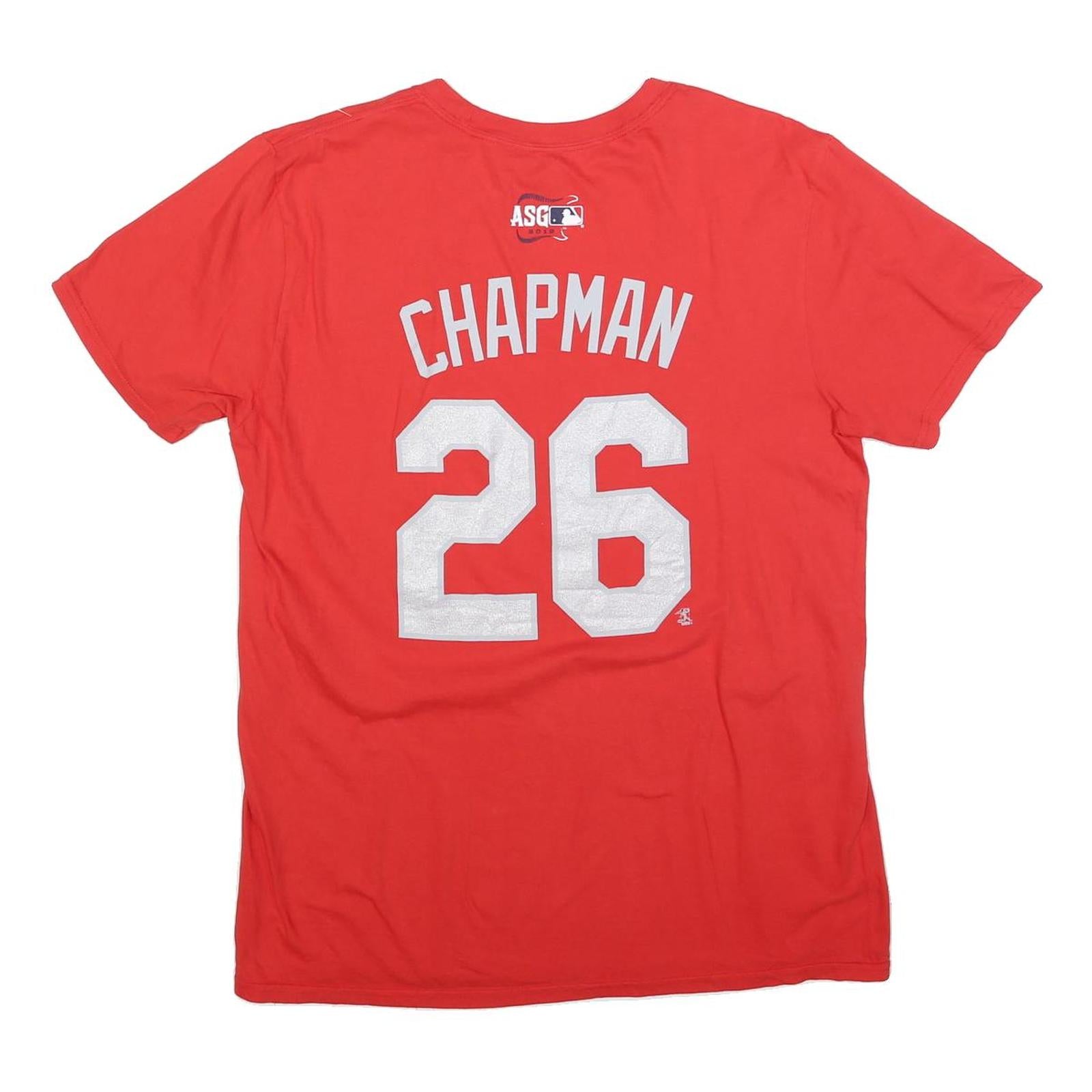 MAJESTIC Mens Red American Graphic T-Shirt L Short Sleeve Crew Neck Baseball