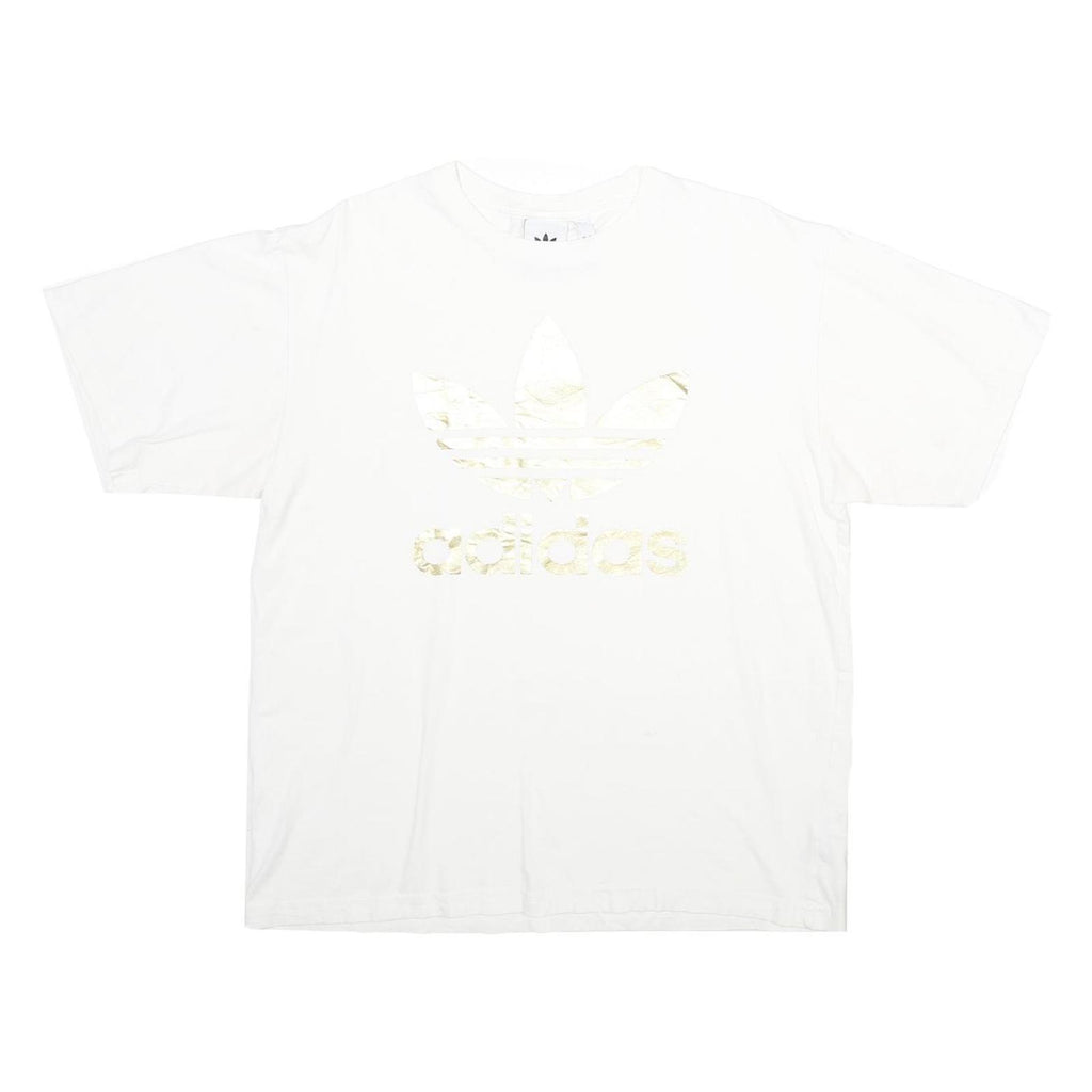ADIDAS Mens White Gold Logo Graphic T-Shirt L Short Sleeve Crew Neck Casual