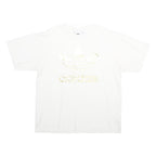 ADIDAS Mens White Gold Logo Graphic T-Shirt L Short Sleeve Crew Neck Casual