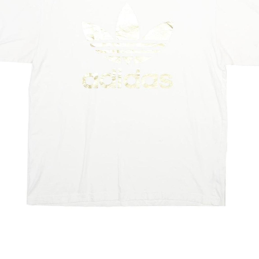 ADIDAS Mens White Gold Logo Graphic T-Shirt L Short Sleeve Crew Neck Casual