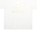 ADIDAS Mens White Gold Logo Graphic T-Shirt L Short Sleeve Crew Neck Casual