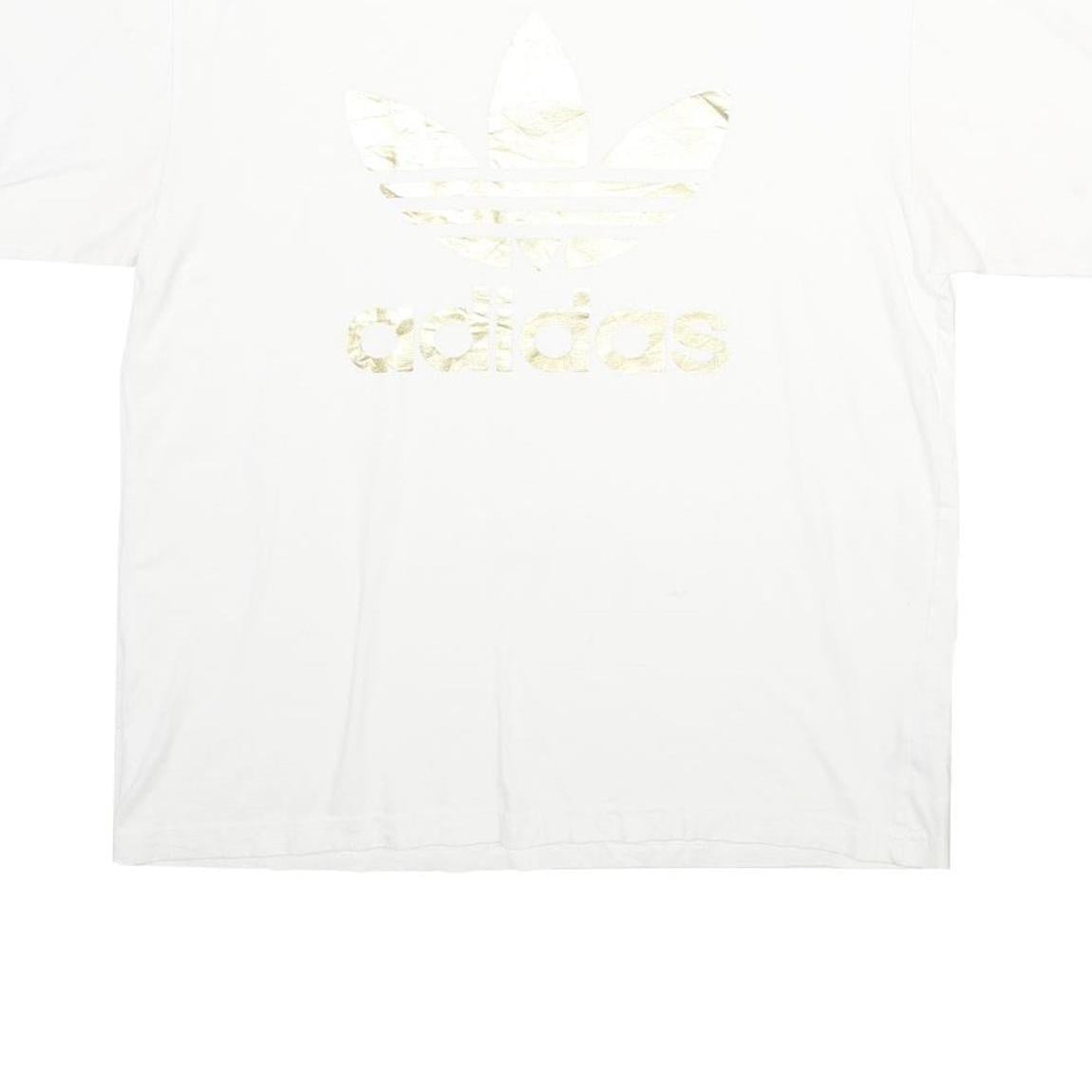 ADIDAS Mens White Gold Logo Graphic T-Shirt L Short Sleeve Crew Neck Casual