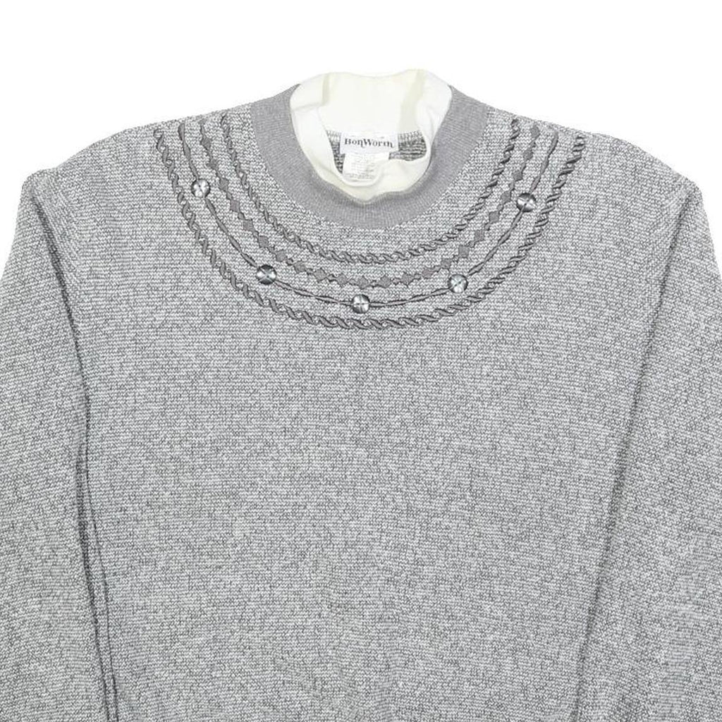 BON WORTH Womens Grey Plain Crew Neck Basic Knit Jumper S Cotton Blend