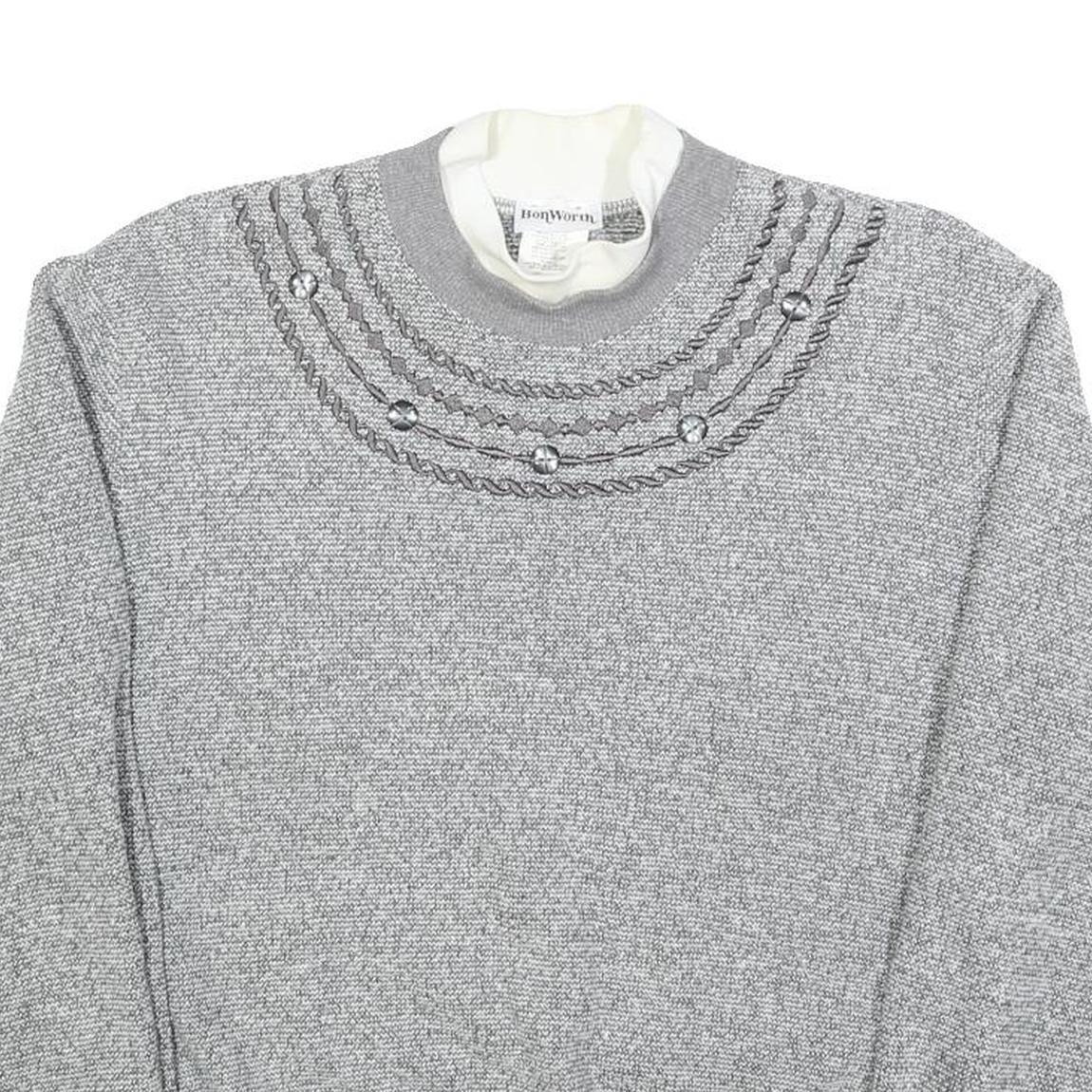 BON WORTH Womens Grey Plain Crew Neck Basic Knit Jumper S Cotton Blend