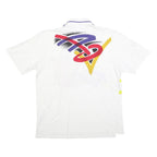 ADIDAS Mens White Graphic Print Short Sleeve Polo Shirt L Cotton Blend Relaxed