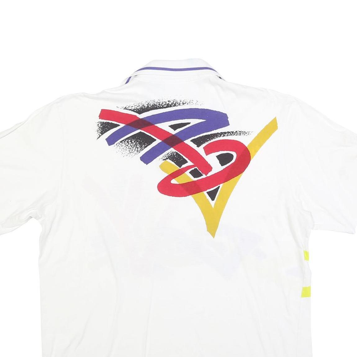 ADIDAS Mens White Graphic Print Short Sleeve Polo Shirt L Cotton Blend Relaxed