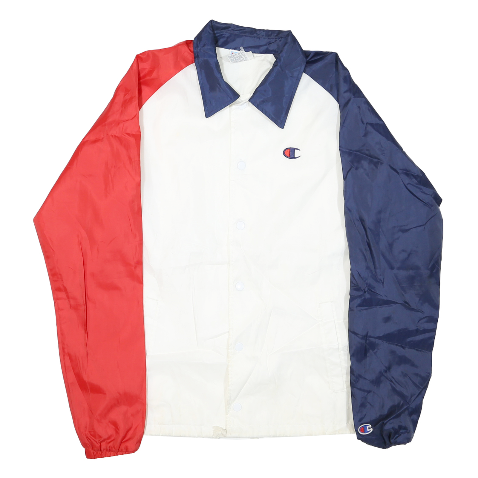 CHAMPION Mens White & Navy Colourblock Coach Jacket M Polyester Blend Microfibre