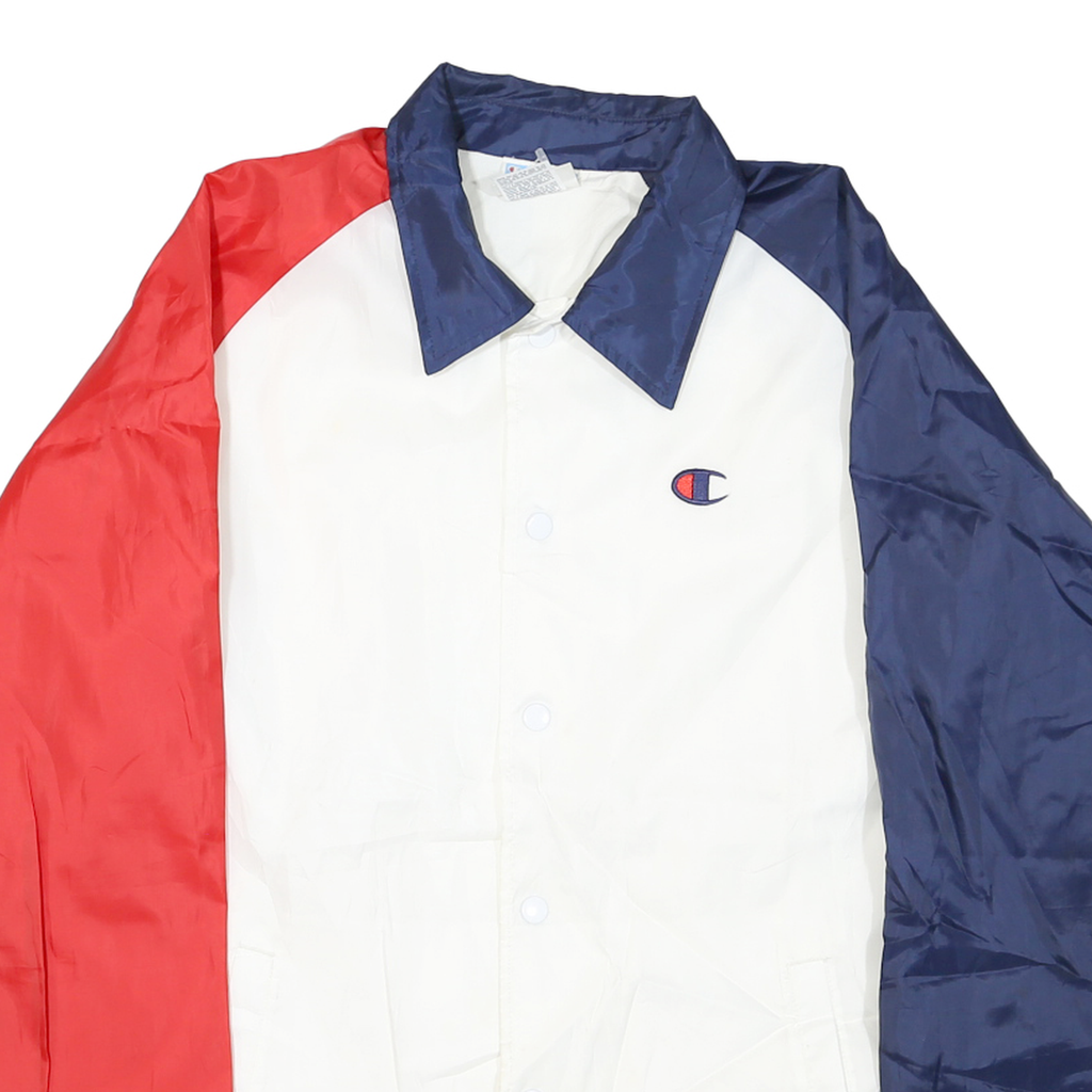 CHAMPION Mens White & Navy Colourblock Coach Jacket M Polyester Blend Microfibre