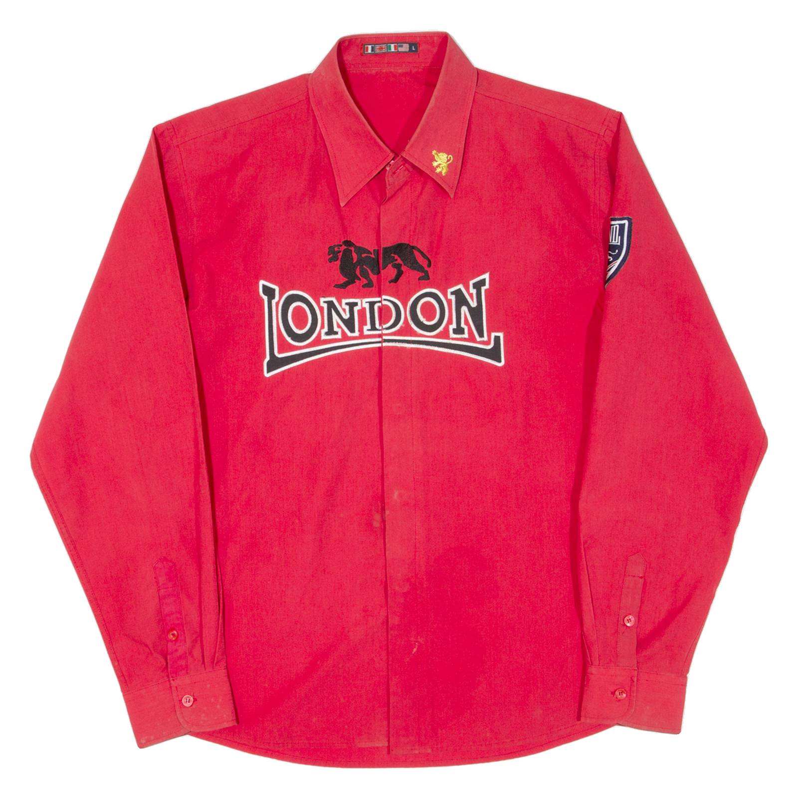 London Mens Plain Shirt Red Long Sleeve L